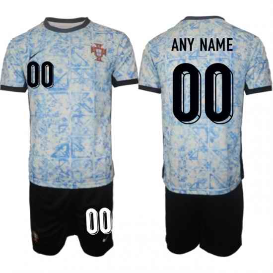Men Portugal Team Custom 2024 25 White Blue Away Soccer Jersey Suit